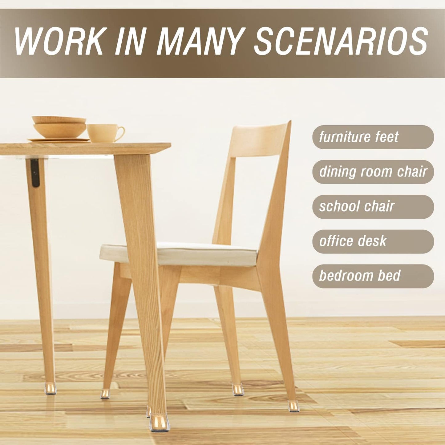 BUMACO Chair Leg Floor Protectors Square Chair Leg Protectors for Hardwood Floors Silicone Pads Covers to Protect Floors Clear-Square S Fit (3/4" to 1")