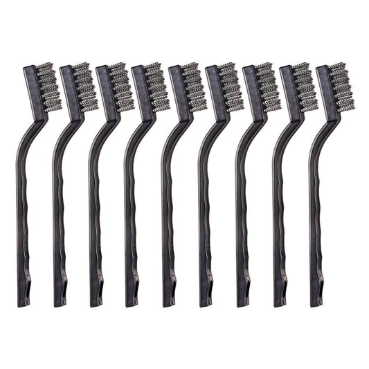 9PCS MINI Wire Brushes, Stainless Steel Brush Set, Curved Handle Scratch Toothbrush, Cleaning Welding Slag and Rust