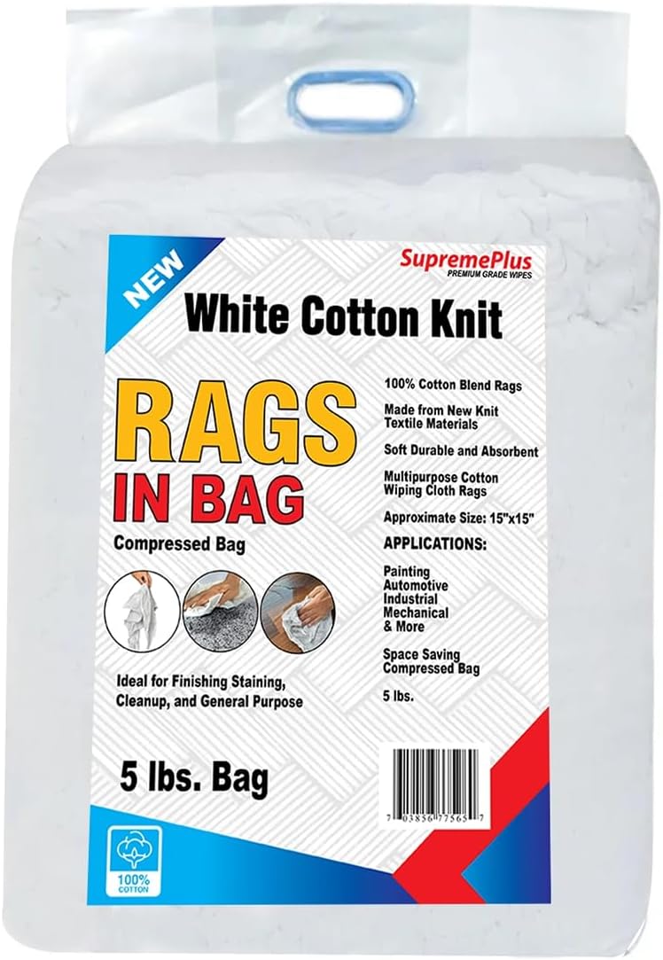 Premium White T-Shirt Cleaning Rags (600 lbs. Pallet 120x5 lbs. Bag) – White Cotton Rags for Cleaning, Staining, Painting, Oil, Grease & Dust Removal – Shop Rags Bulk for Multipurpose use
