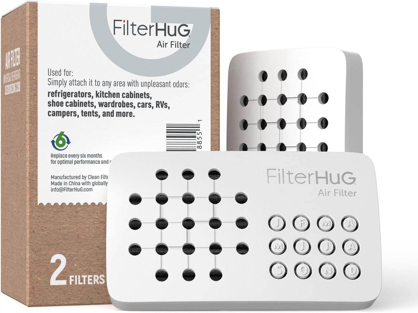 2Pack Premium Fridge Deodorizer & Odor Eliminator with Special Activated Carbon Fiber, Keeps Fridge, Freezer, and Other Spaces Fresh for Up to 6 Month, Universal Air Fiter by FILTERHUG®