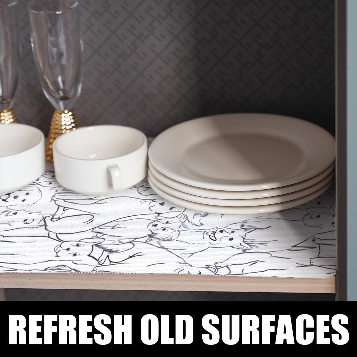 Dog Shelf Liner Non-Adhesive and Strong Non-Slip, Animal Cabinet Drawer Liners for Kitchen Cabinets, Waterproof Cupboard Liners,Easy to Clean,12IN x 10FT