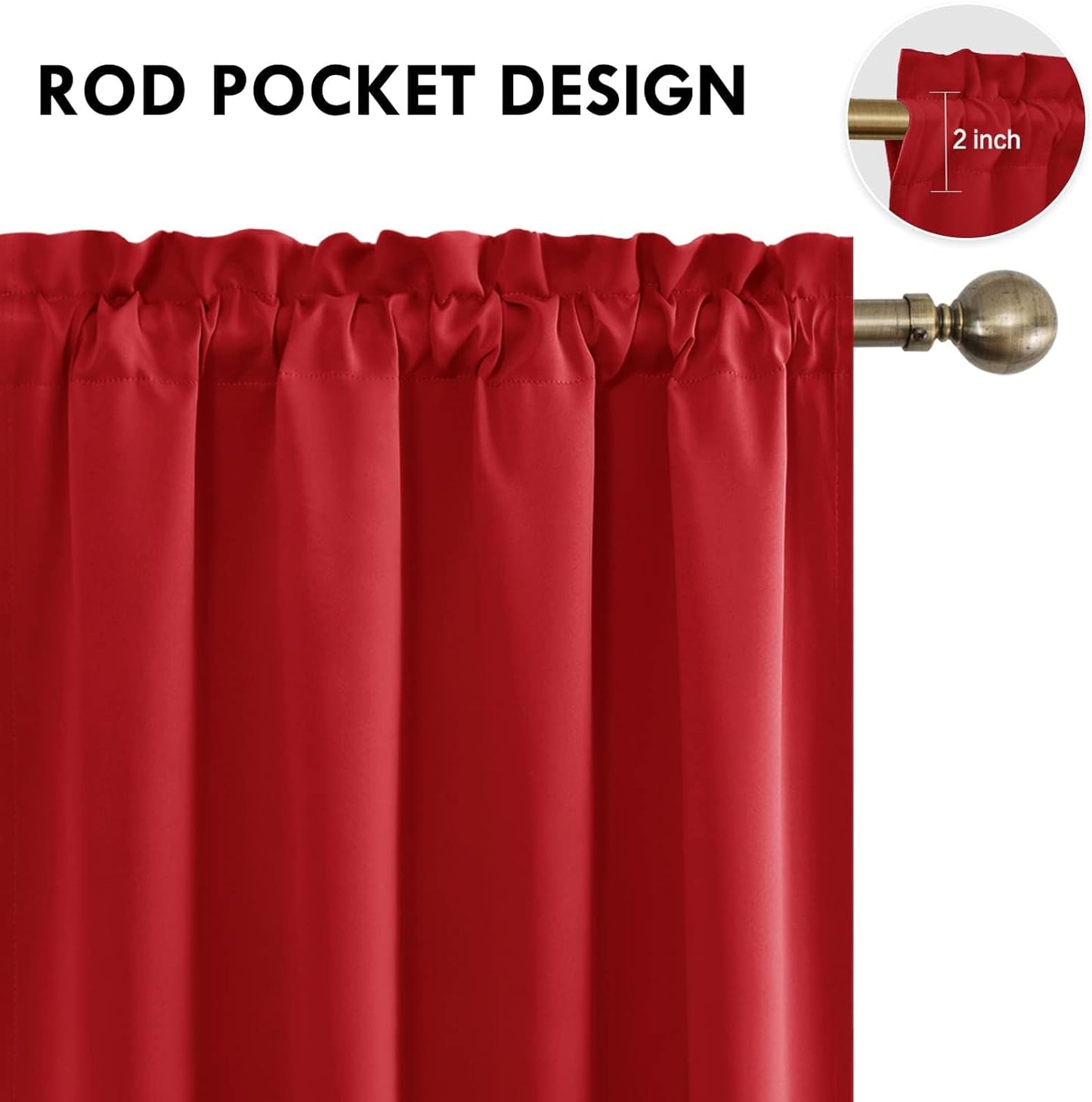 DWCN Blackout Curtains for Living Room Thermal Insulated, Energy Saving & Noise Reducing Bedroom Curtains, Red, W 52x L 36 Inch, Set of 2 Rod Pocket Curtain Panels