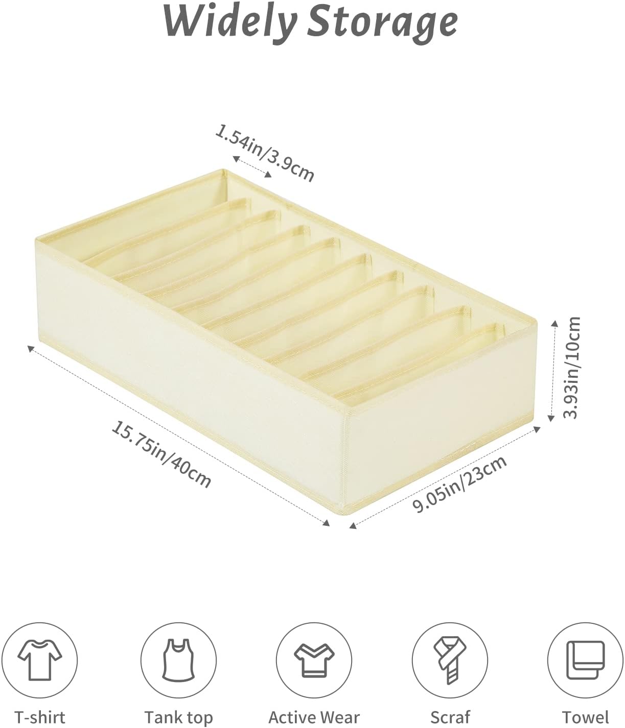 4 Packs T-shirt Drawer Organizers for Clothing,10 Grids Compartment Wardrobe Storage Box, Washable Clothes Organizer for Folded Clothes, T-shirt, Legging-Beige