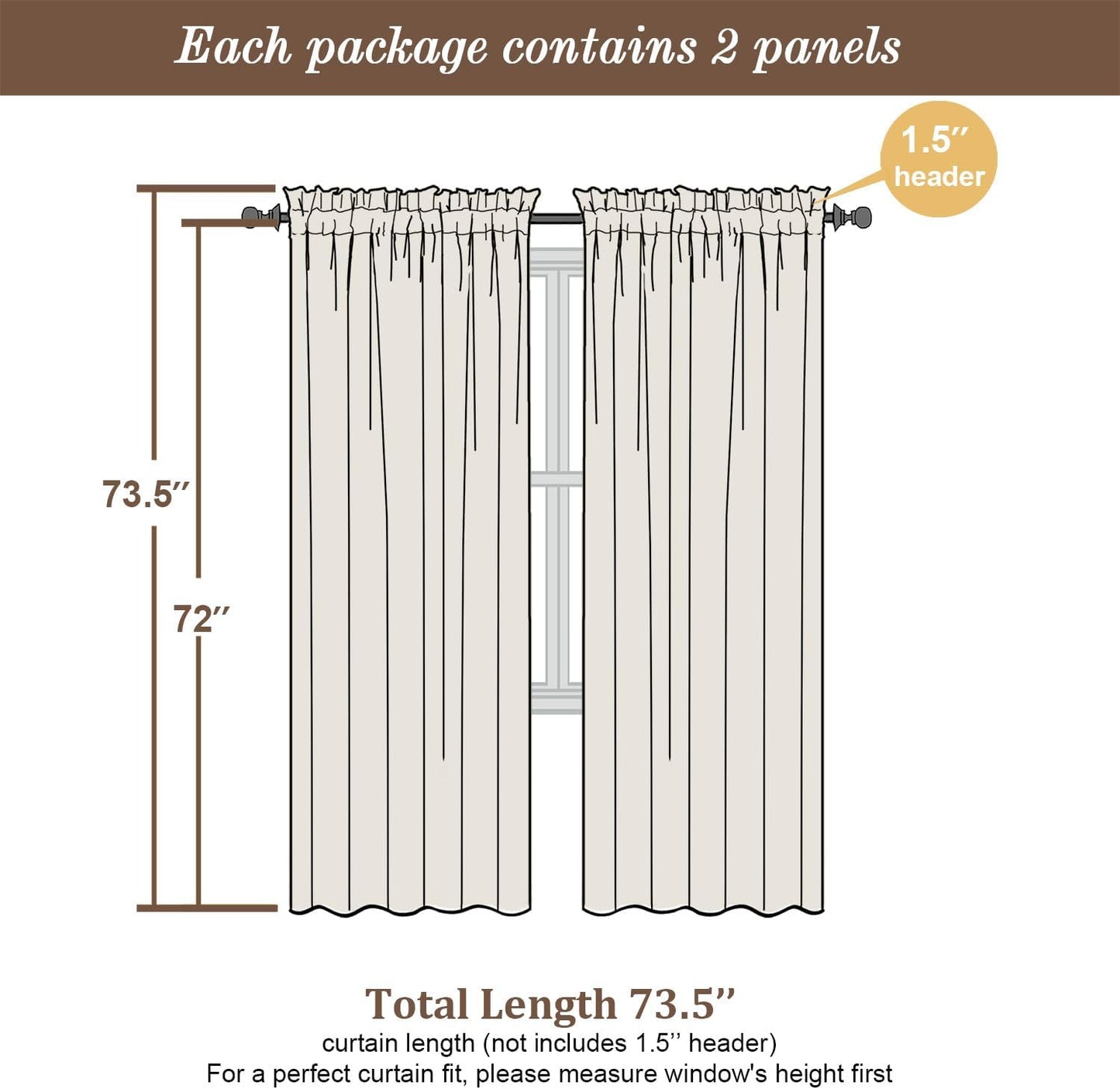 Chyhomenyc Taupe Sheer Curtains 72 Inch Length 2 Panels, Light Filtering Soft Airy Rod Pocket Voile Window Curtain Drapes for French Door Bedroom Living Room, Each 42Wx72L Inches