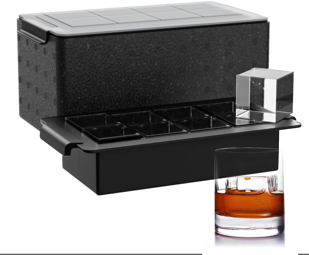 Clear Ice Cube Tray for Whiskey: FDDBI 2Inch Clear Ice Cube Maker - Silicone Large Ice Cube Tray - Square Ice Tray for Bourbon Old Fashioned Whisky