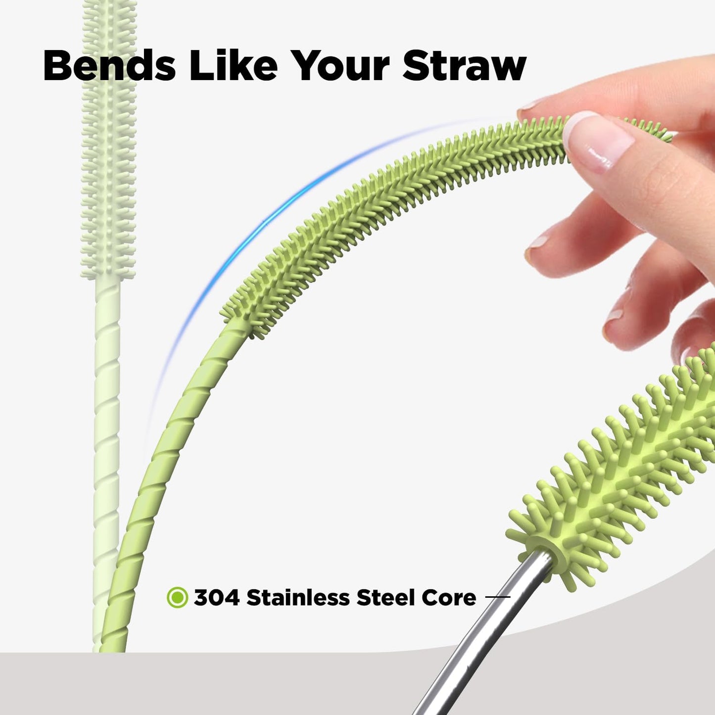 2 Pcs Silicone Straw Cleaner Brush, Extra Long Cleaning Brushes for Straws, 6mm&9mm, Green