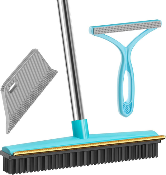 Carpet Rake for Pet Hair Removal (3 Pack),Dog Cat Fur Remover Rubber Broom,Carpet Rake - 60" Long Handle Lint Shaver Cleaner Tools,Scraper Brush for Carpet,Rug,Car Mat,Couch,Pet Bed,Furniture