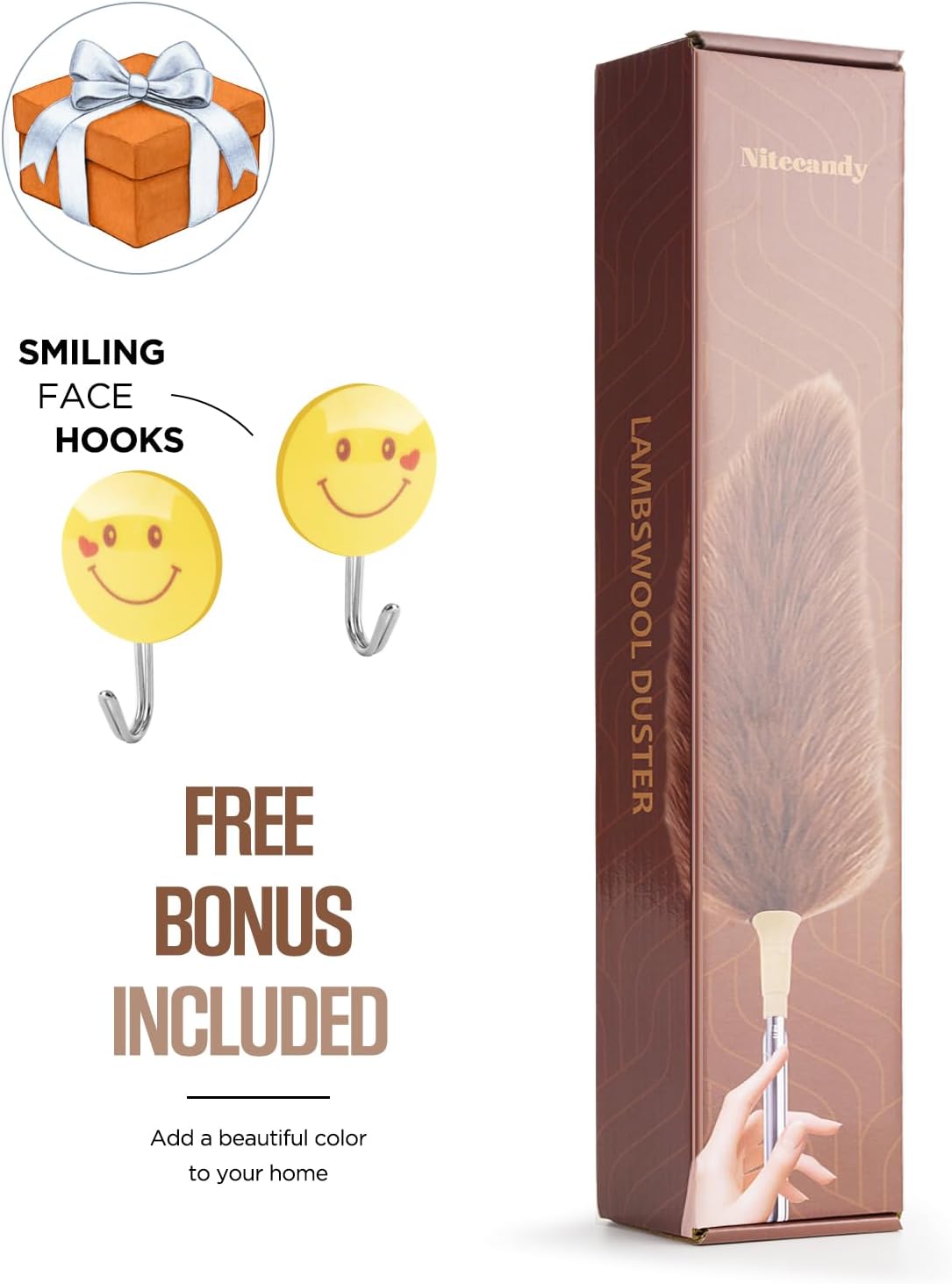 Extendable Lambswool Duster 30-100 Inch, Stainless Steel Long Handle Duster, Natural Feather Duster for Cleaning High Ceilings, Fans, Bookshelves, Interior, Cars