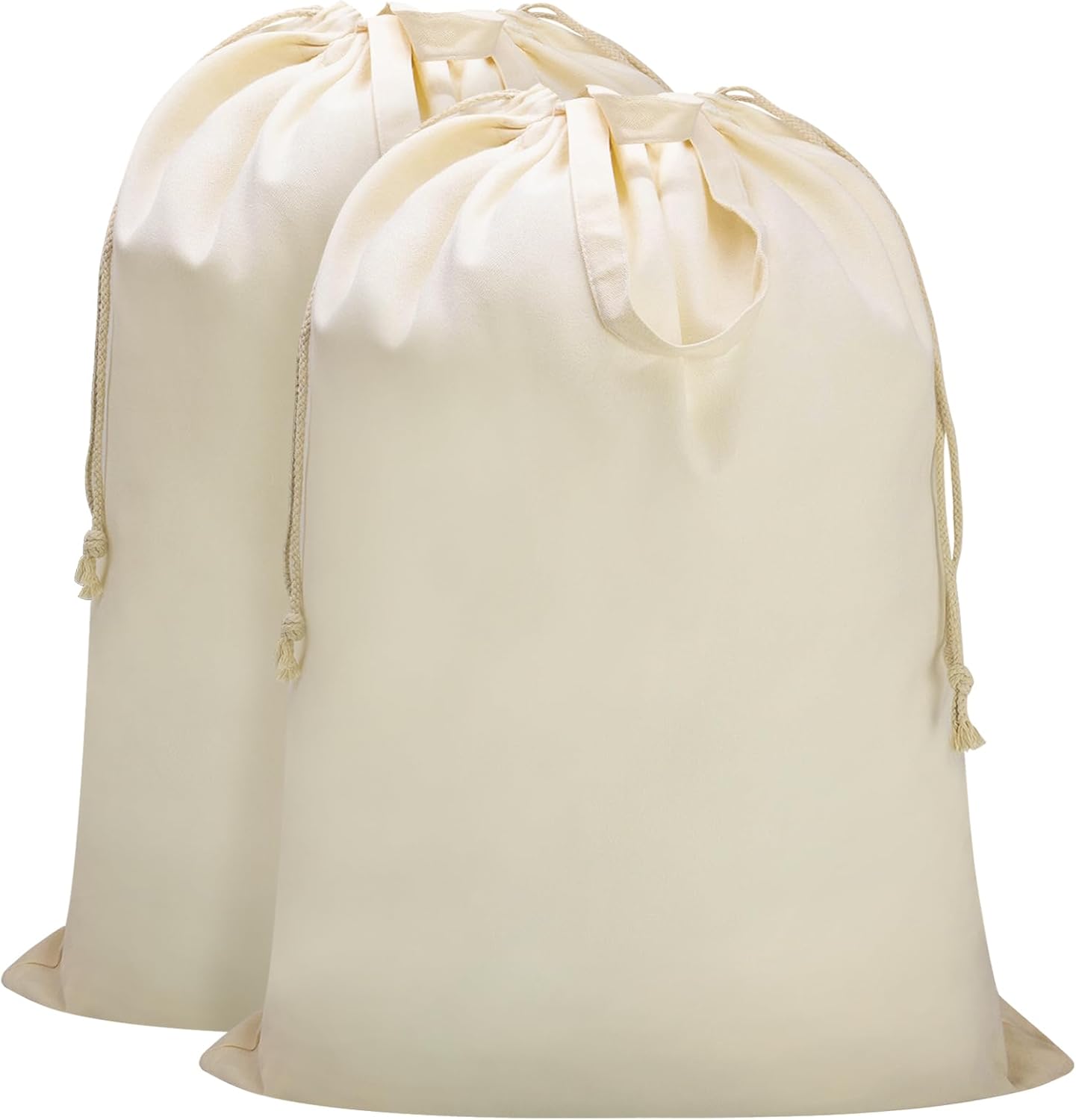 Canvas Laundry Bag with Handles & Drawstring Closure 27.5”x35", Thick Cotton Laundry Bag Heavy Duty Washable Dirty Clothes Travel Sack for Camp, College Dorm, Laundromat (Beige L, 2 Pack)