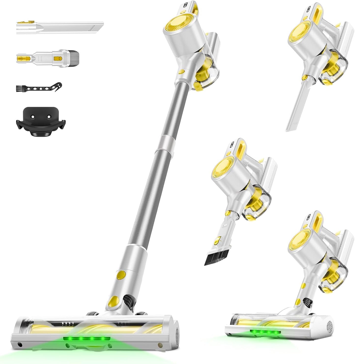 Cordless Vacuum Cleaner, 6-in-1 Stick Vacuum Cleaners for Home, Lightweight Rechargeable Vacuum with LED Anti-Tangle Brush for Carpet, Hardwood Floors & Pet Hair