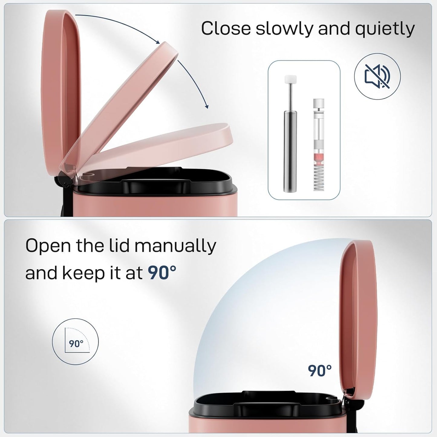 Arlopu 8/13.2 Gallon Step Trash Can, Stainless Steel Garbage Bin, Soft-Close Rubbish Bin with Removable Plastic Inner Bucket, Fingerprint-Proof, Lid Dustbin, Suit for Kitchen Home (Pink, 30L)