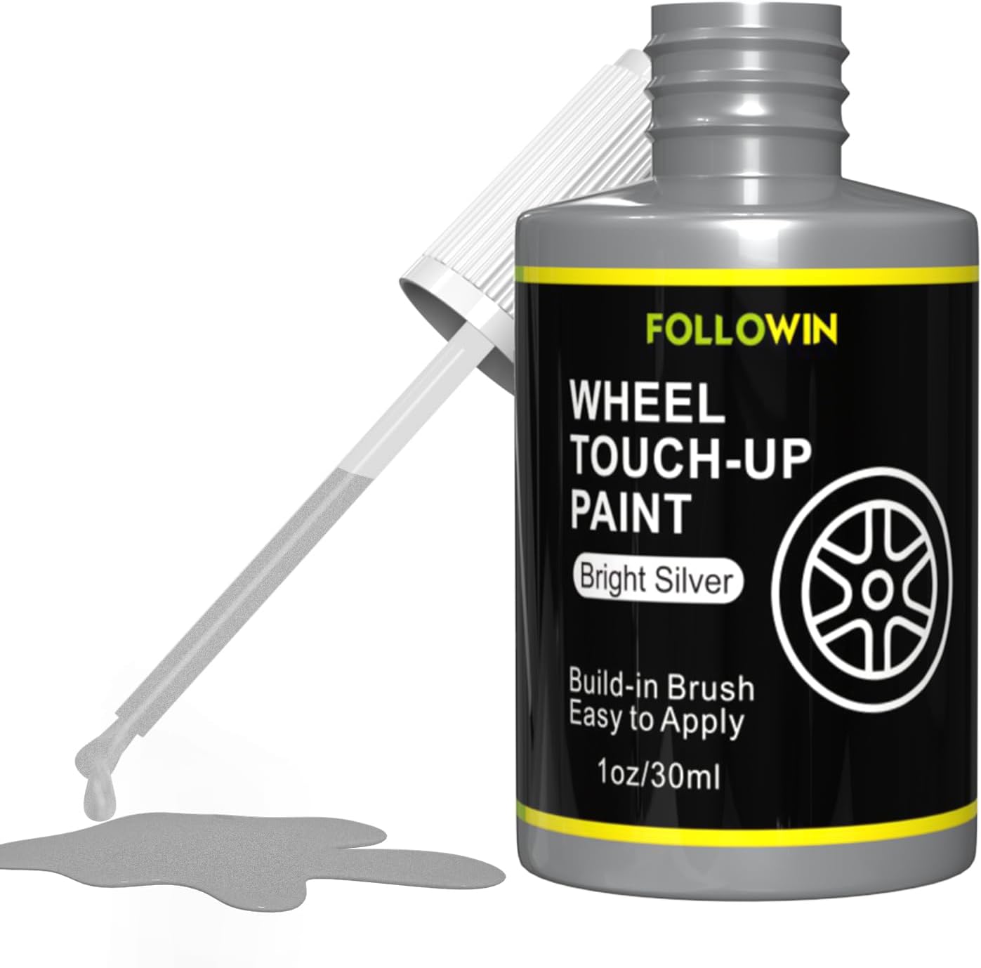 FOLLOWIN Silver Rim Touch Up Paint for Cars,Car Paint Scratch Repair Rim Curb Rash,1OZ(30ml)