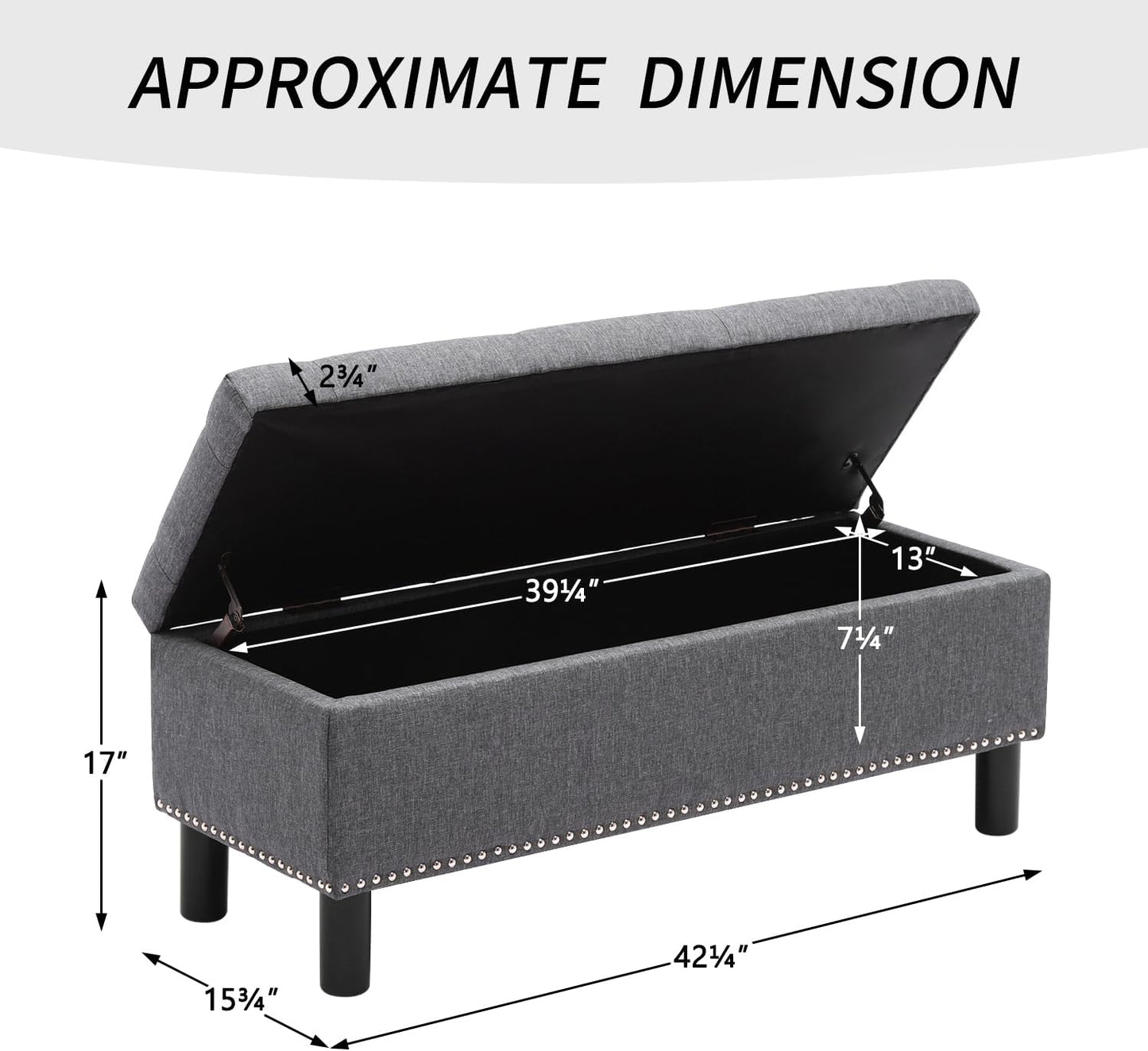 Furnimart 42.5 Inch Storage Ottoman Bench, Flip Top End of Bed Storage Bench, Upholstered Blanket Bench for Bedroom, Entryway, Living Room, Tufted Linen (Dark Grey)