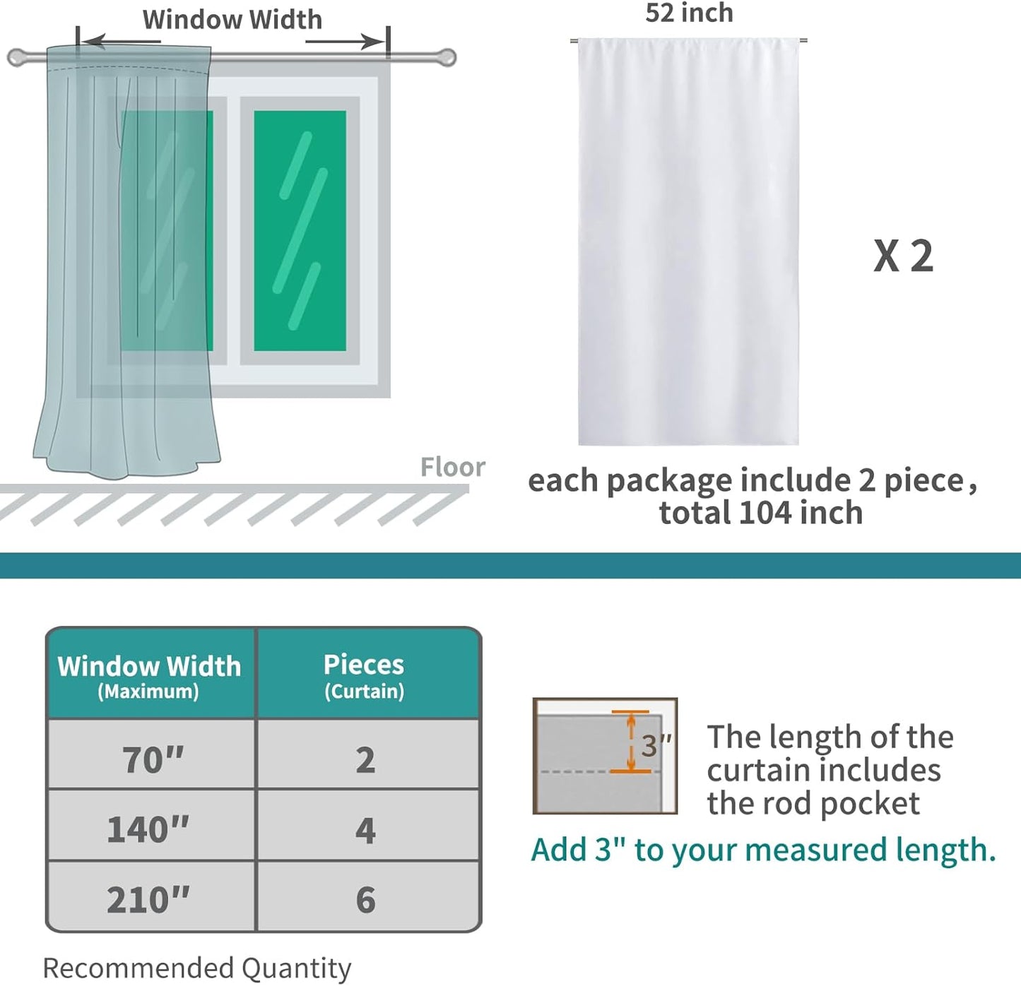 BGment Rod Pocket Room Darkening Curtains for Bedroom 72 Inches Long - Thermal Insulated Blackout Curtain Drapes for Living Room, 52 x 72 Inch, 2 Panels, Greyish White