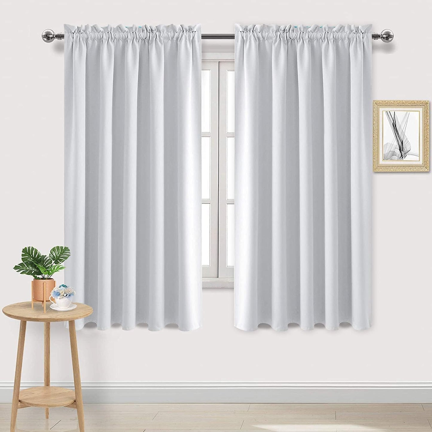 DWCN White Curtains for Living Room Thermal Insulated, Energy Saving & Noise Reducing Bedroom Curtains, White, W 70x L 63 Inch, Set of 2 Rod Pocket Curtain Panels