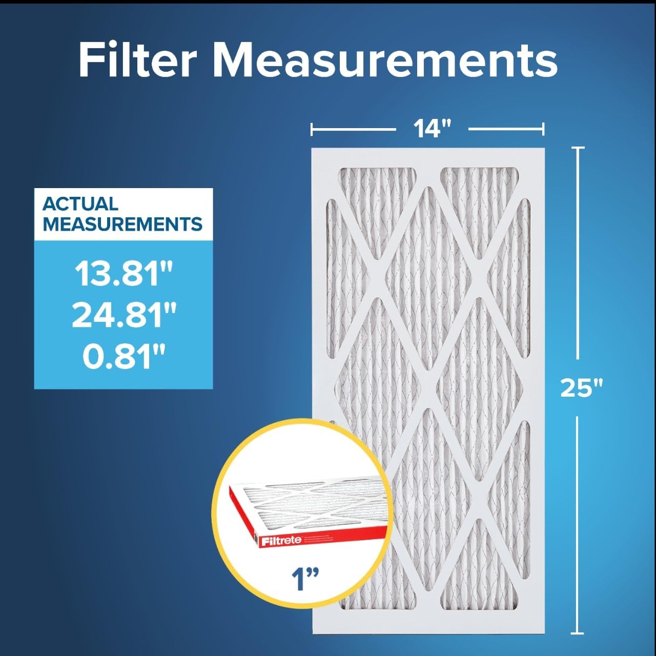 Filtrete 14x25x1 AC Furnace Air Filter, MERV 11, MPR 1000, Micro Allergen Defense, 3-Month Pleated 1-Inch Electrostatic Air Cleaning Filter, 6 Pack (Actual Size 13.81x24.81x0.81 in)