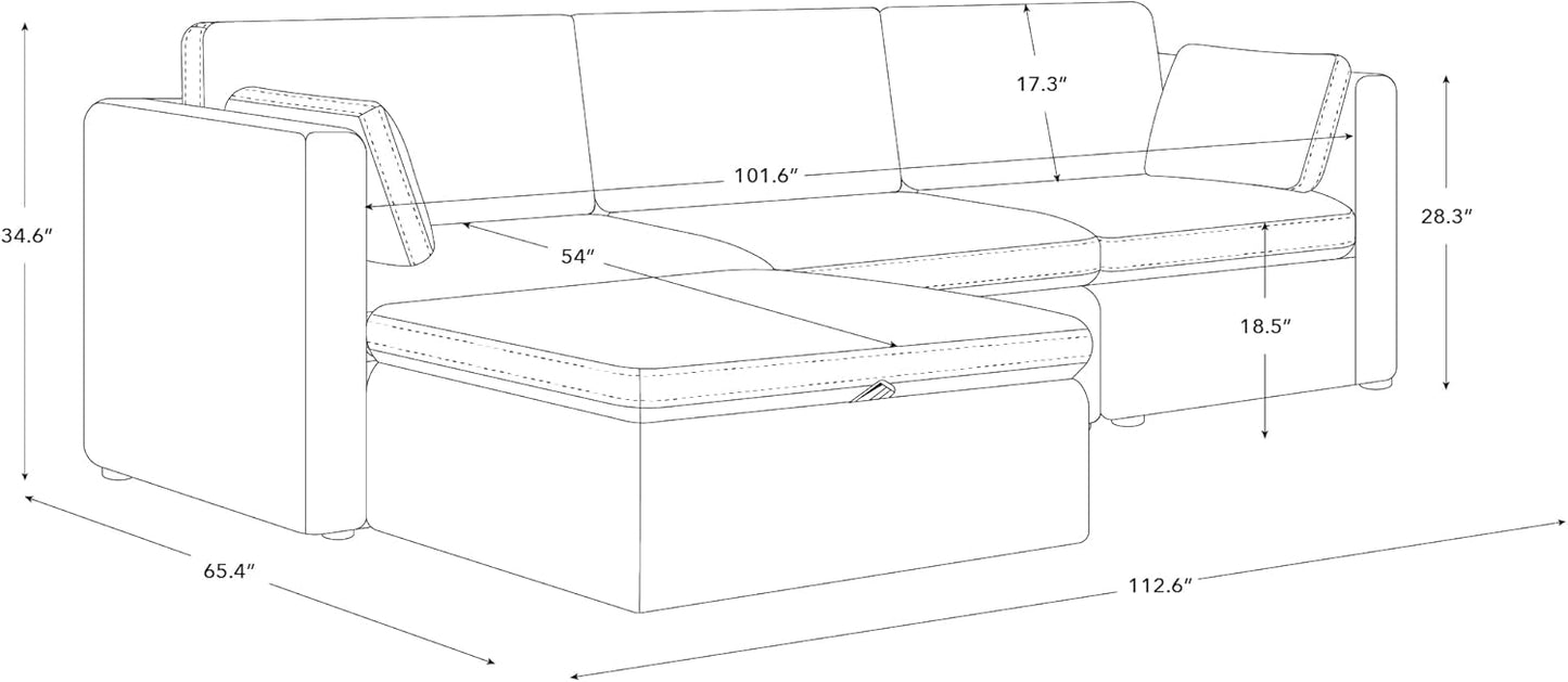 CHITA Oversized Modular Sectional Sofa, FSC Certified L Shaped Couch Reversible Chaise, Modular Sectional Couch for Living Room,112 inch Width, 4 Seat Modular Sofa with Storage Ottoman, Moss Green