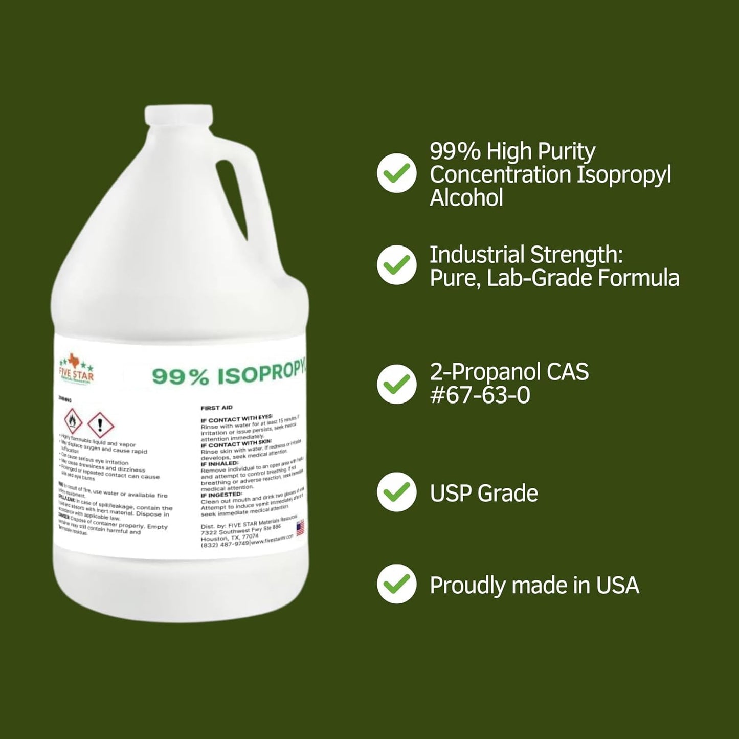 99% Pure Isopropyl Alcohol, 99 Percent IPA 1 Gallon, USP Grade, Made in The USA (2 Gallons / 256 oz)