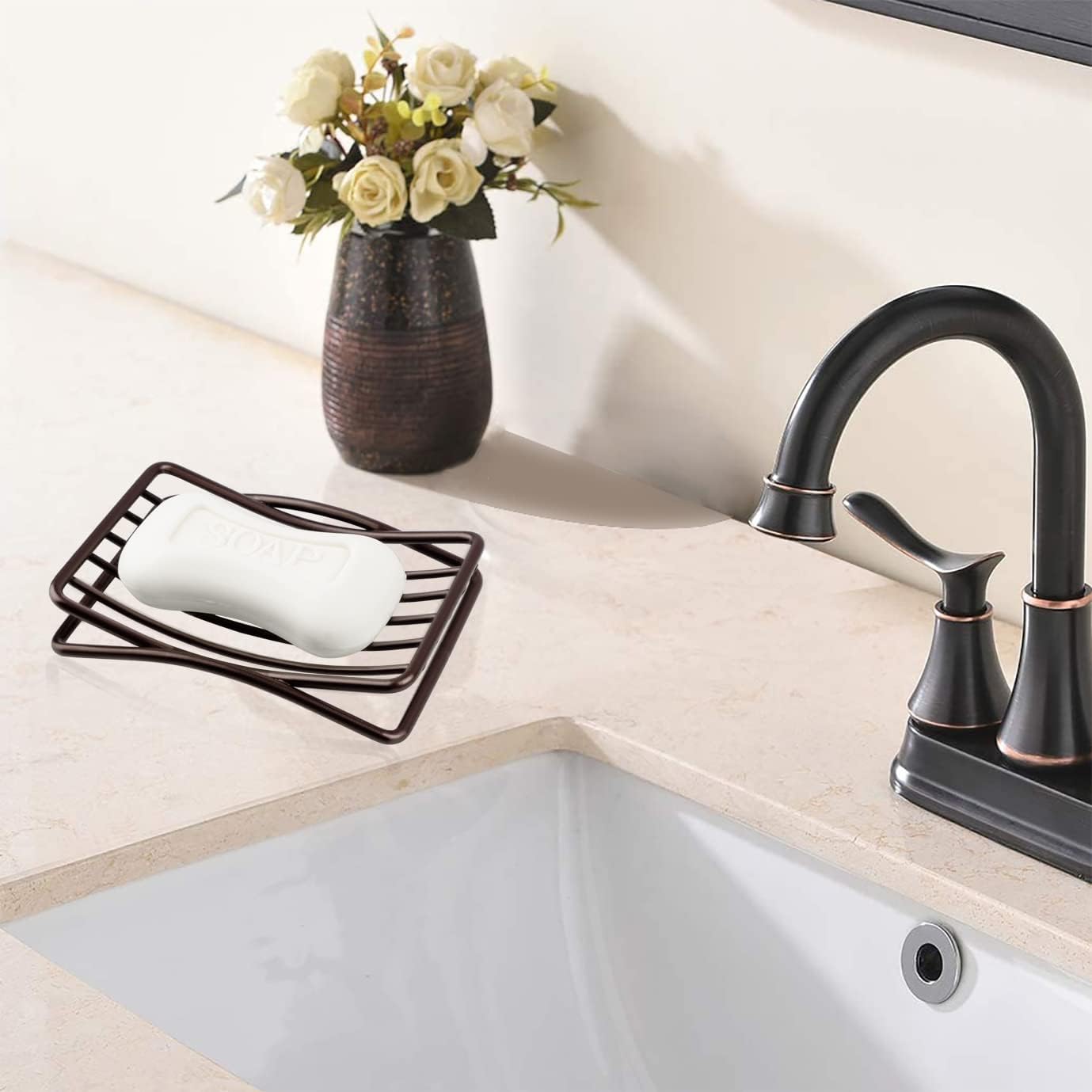 Soap Dish for Shower Bathroom Bar Soap Holder, Stainless Steel Self-draining Sponge Holder for Kitchen Sink Bathtub, Easy Cleaning Quick Dry, Bronze