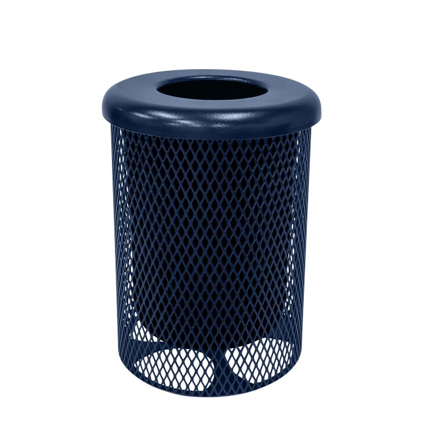 COATEDOUTDOORFURNITURE RFT-TXTDBL Heavy Duty 32 Gallon Round Trash Receptacle, Liner Included, Textured Dark Blue with Flat Top, Made in America