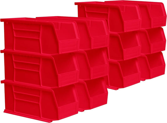 Akro-Mils 30230 AkroBins Plastic Storage Bins, Space-Saving Stackable Bins for Garage, Pantry, Craft Organization, 11-" x 5-" x 5-", Red, 12-Pack