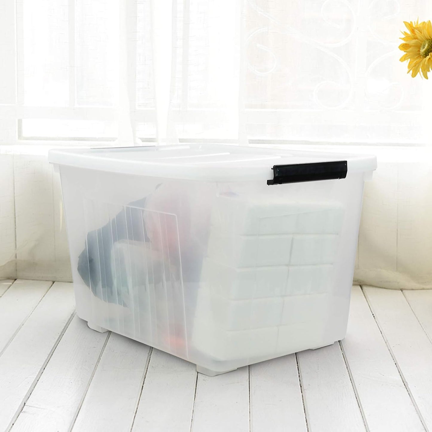 Bringer 70 Qt Latching Plastic Storage Containers with Lids, Clear Large Storage Box with Wheels