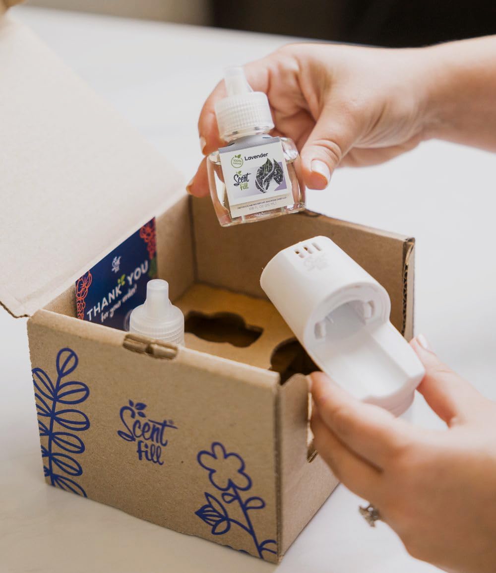 Scent Fill 100% Natural Lavender Plug in Air Freshener, Scented Oil Refills, 2 Refills + Diffuser