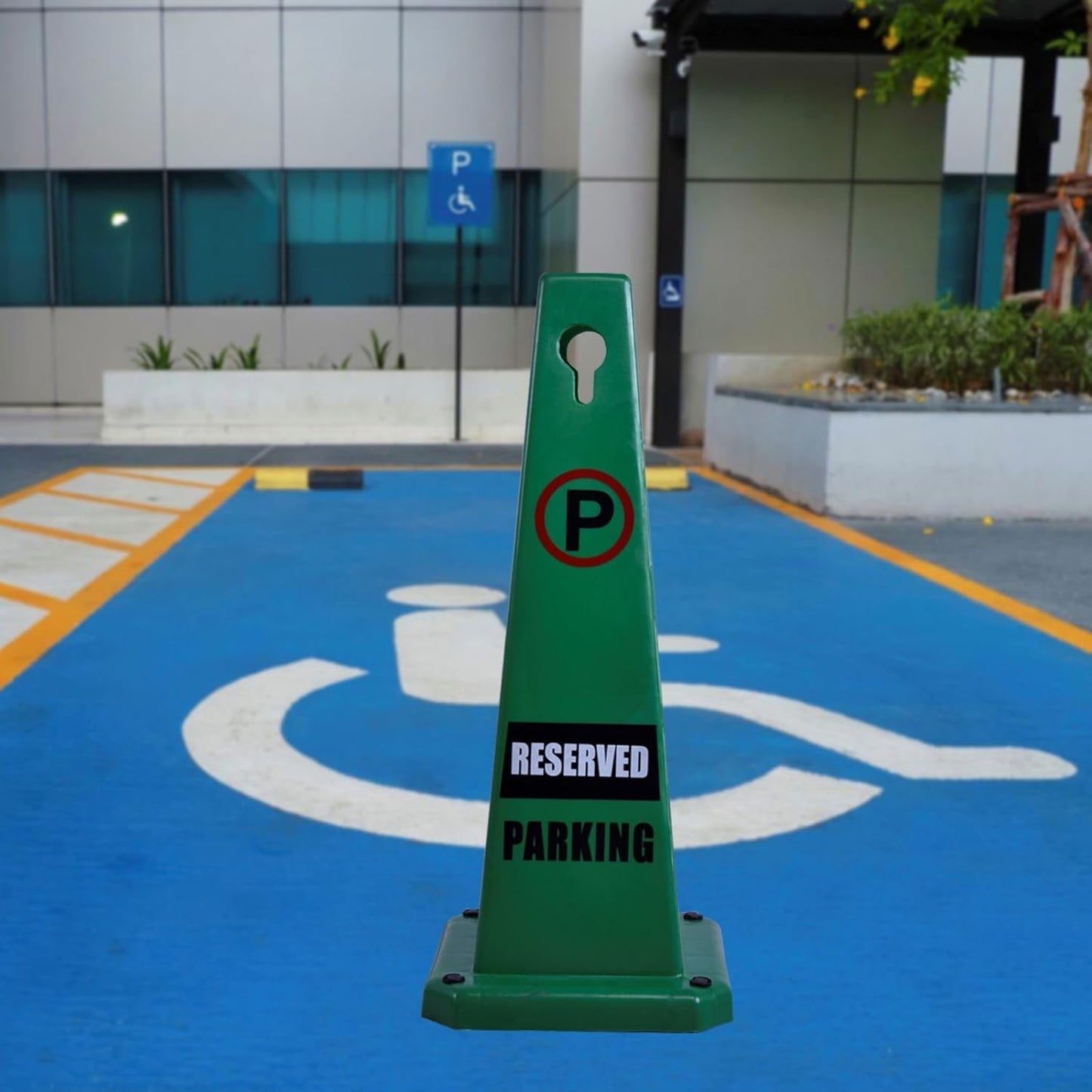 8-Pack 26.5" Caution Cones, 4-Sided Visible Safety Signs with Heavy Rubber Base, Warning for Slip & Fall Prevention, Indoor/Outdoor Use (Green, 8Pcs-Reserved Parking)