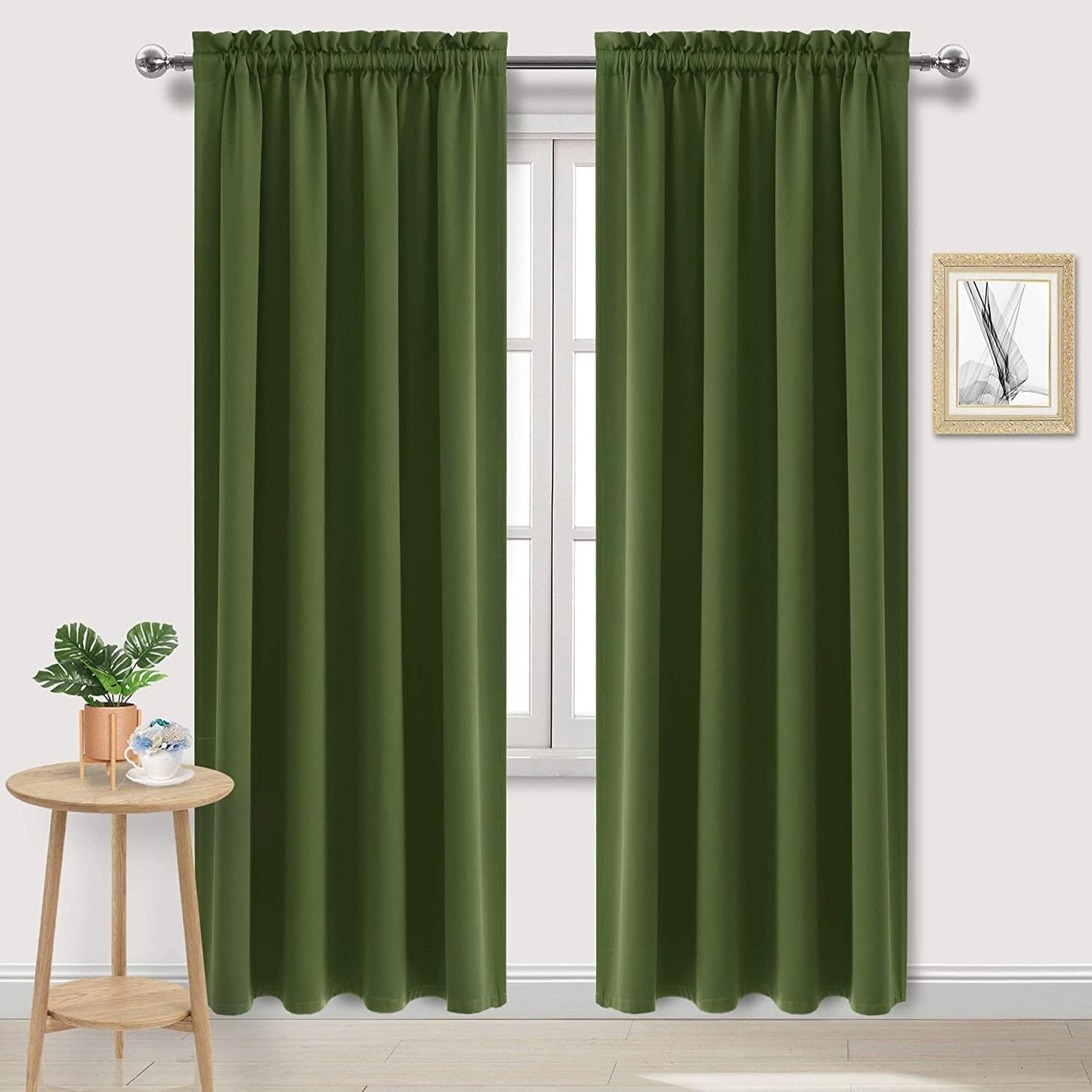 DWCN Blackout Curtains Room Darkening Thermal Insulated Bedroom Curtains Window Curtain Panels, 42 x 84 inches Long, Set of 2 Olive Green Rod Pocket Drapes