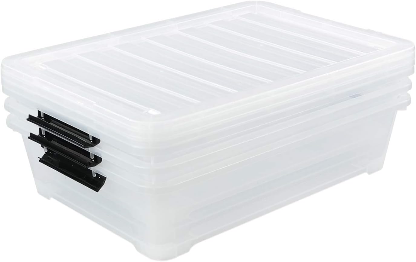 3-Pack Plastic Under bed Storage Box, Clear Latch Bin with Lid, 40 Quart