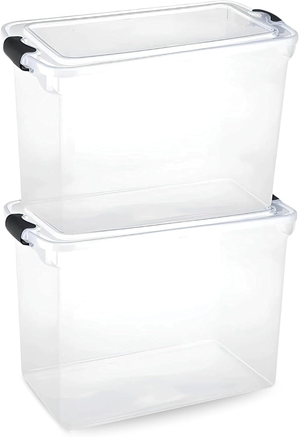 HOMZ 2-Pack Latching Lid, Large Clear Plastic Storage Bins w/Lids, 112 Quart, Gray Latch - Stackable Container Boxes for Home, Bathroom, and Office Organization