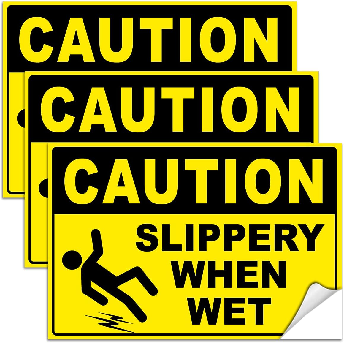 Caution Slippery When Wet Stickers, 4x6 Vinyl Decals, Caution Wet Floor Sign, 3 Pack