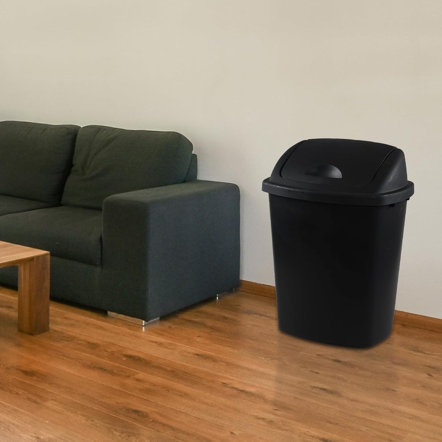 4 Pack Swing Top Trash Can, 6 Gallon Plastic Garbage Bins with Swing Lid, Black