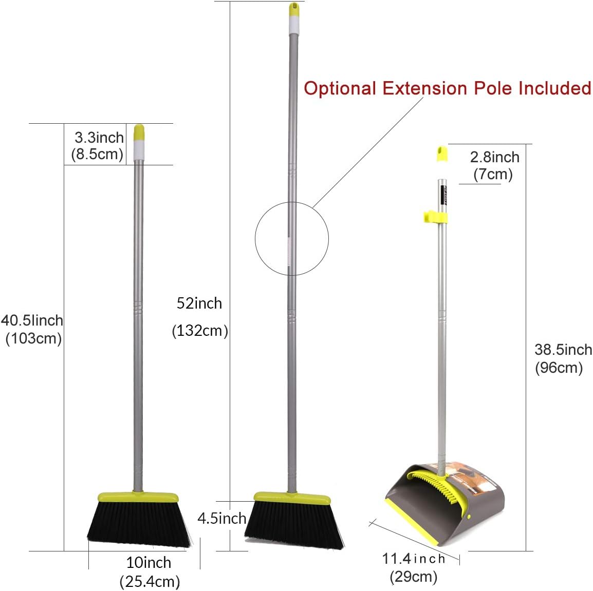 TreeLen Broom and Dustpan Set, TreeLen Broom with Dust Pan with Long Handle Combo Set for Office and Home Standing Upright Sweep Use with Lobby