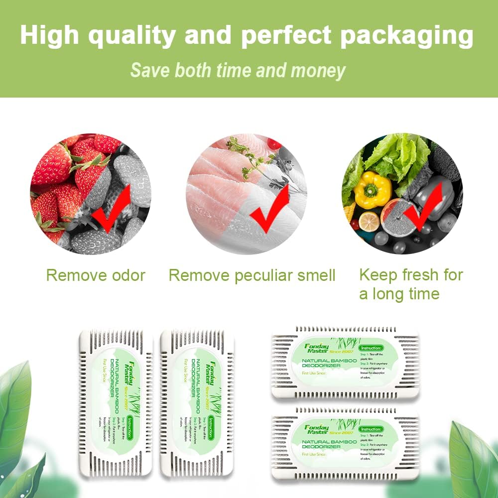 2Packs Fonday Refrigerator Deodorizer Odor Eliminator for Fridges Freezers Coolers Lunch Boxes Bamboo Charcoal More Effective Than Baking Soda