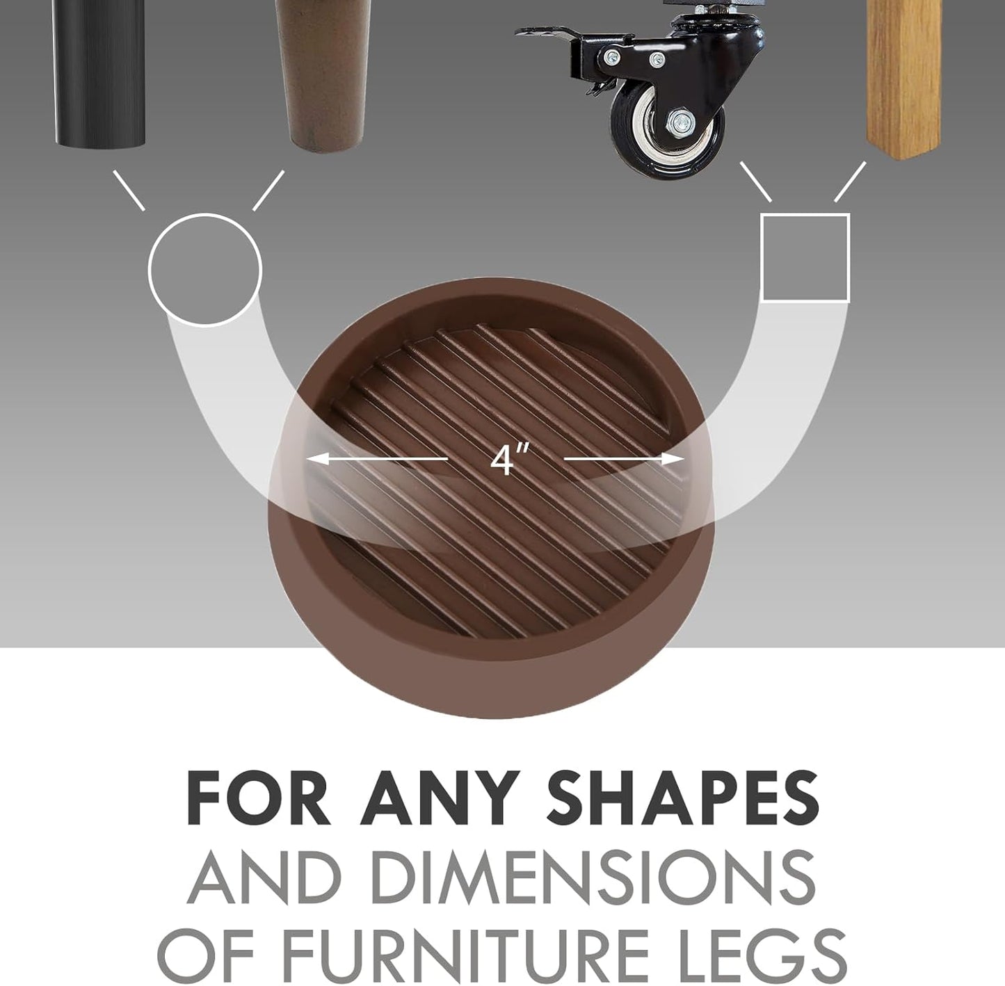 4X4 Round Rubber Caster Cups, Non Slip Furniture Pads, Anti-Slip Gripper, Anti Skid Furniture Feet, Anti Slide Floor Protector for Bed Couch Table Chair Stoppers (Brown, 8 Pack)