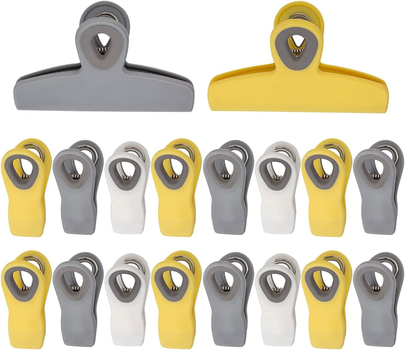 COOK WITH COLOR Bag Clips - Heavy Duty Chip Clip & Refrigerator Magnet for Food Storage with Air Tight Seal Grip, Yellow & Grey, 2 Large & 16 Small
