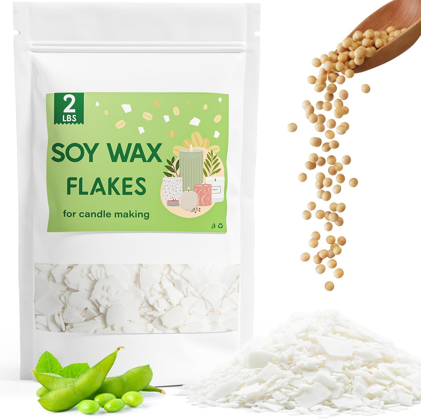CHILLFLAME Soy Wax Flakes, Natural Candle Wax, Organic Soy Wax for Candle Making from Farm, No Harmless, Additives, and Pure (2 lb)
