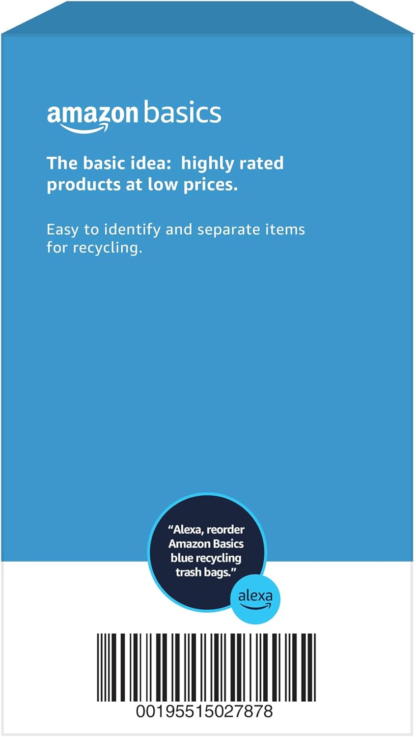 Amazon Basics Blue Recycling Trash Bags, Unscented, 13 Gallon, 60 count, Pack of 1