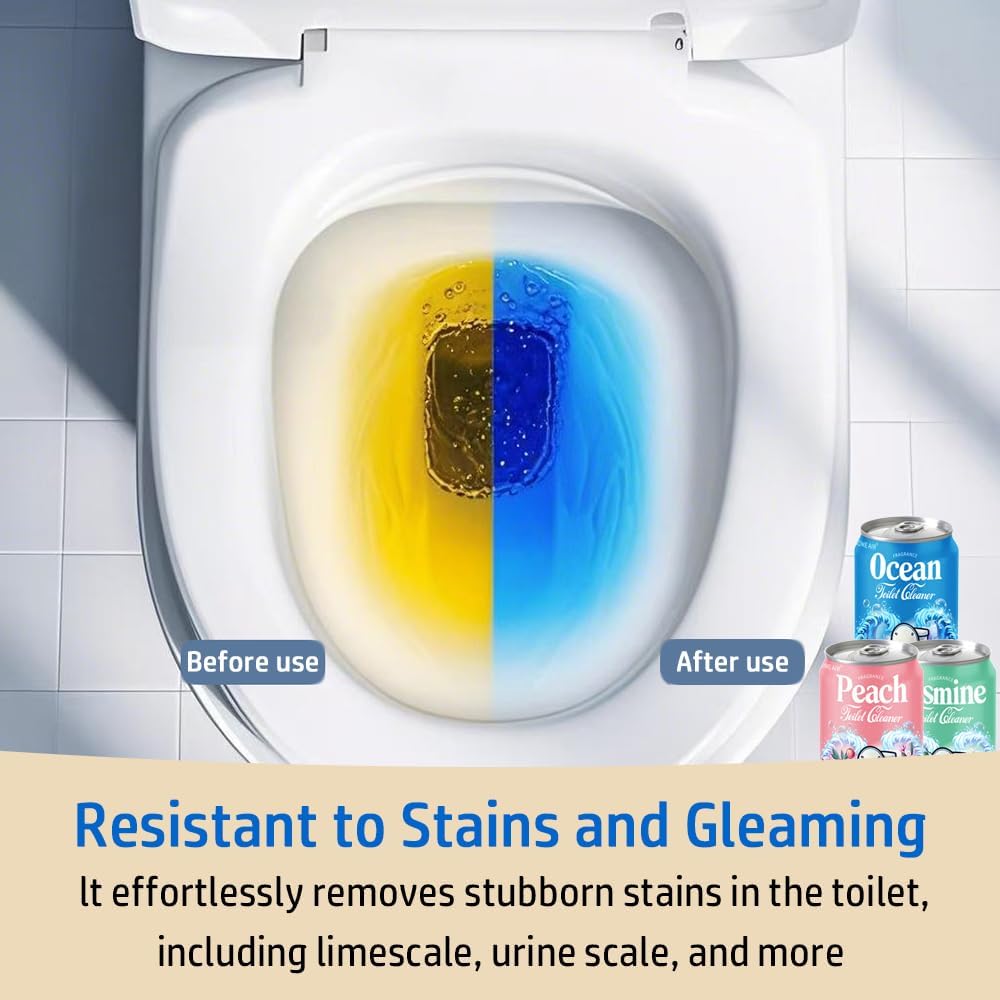 Beverage can Toilet Bowl Cleaner,Septic Toilet Bowl Tablets in Bottles, Automatic Long-Lasting Toilet Cleaner Bottle,Powerfully Cleans and Prevent Stain Build Up (Ocean, Jasmine, and Peach Scent)