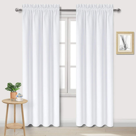 DWCN White Curtains for Living Room Thermal Insulated, 50% Light Blocking Curtains for Bedroom, Dining Room Window, W 38x L 84 Inch, Set of 2 Rod Pocket Curtain Panels