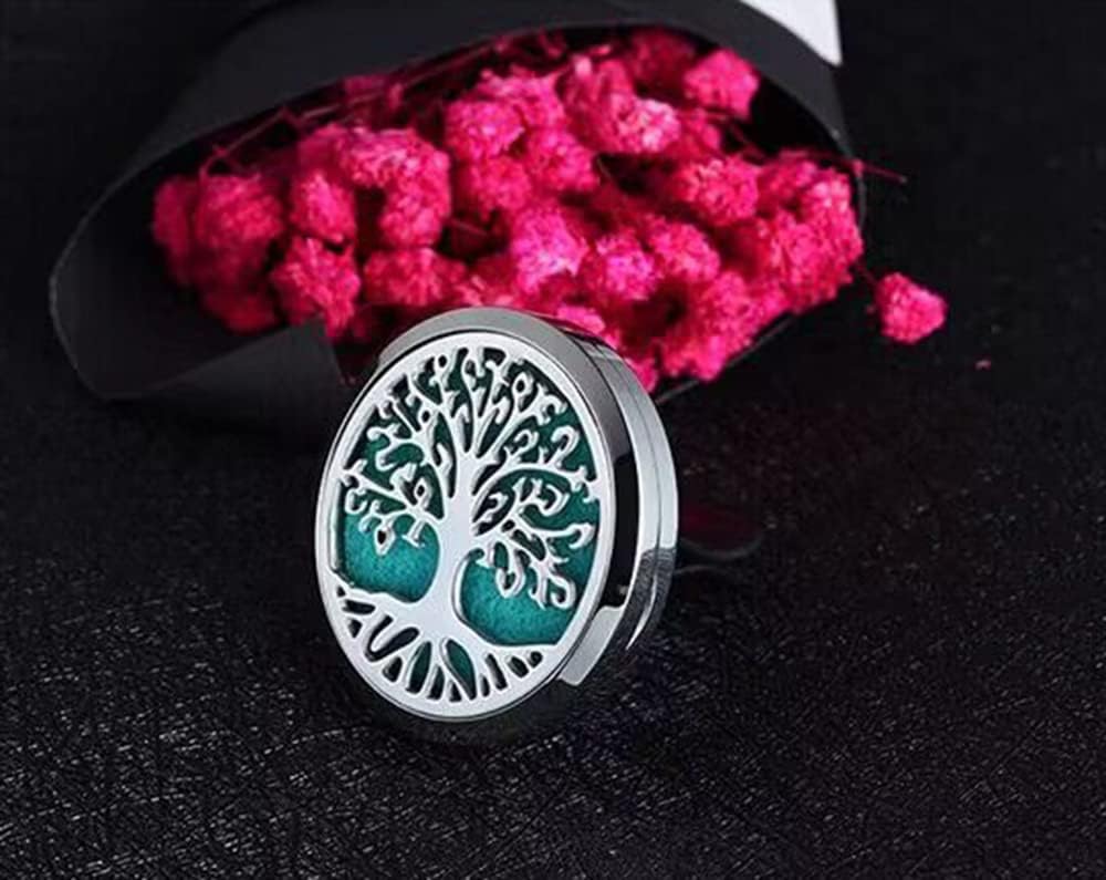 2Psc Car Essential Oil Diffuser Locket Tree of Life Pattern Stainless Steel Car Air Fresheners Vent Clips Decorative