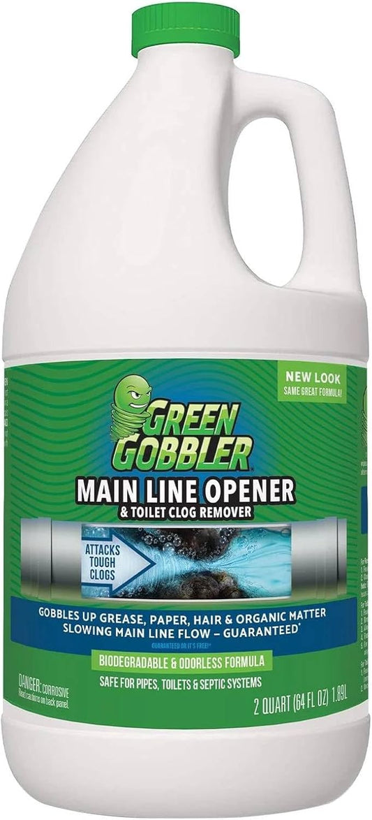 Green Gobbler Ultimate Main Drain Opener | Drain cleaner Hair Clog Remover | Works On Main Lines, Sinks, Tubs, Toilets, Showers, Kitchen Sinks | 64 fl. oz.