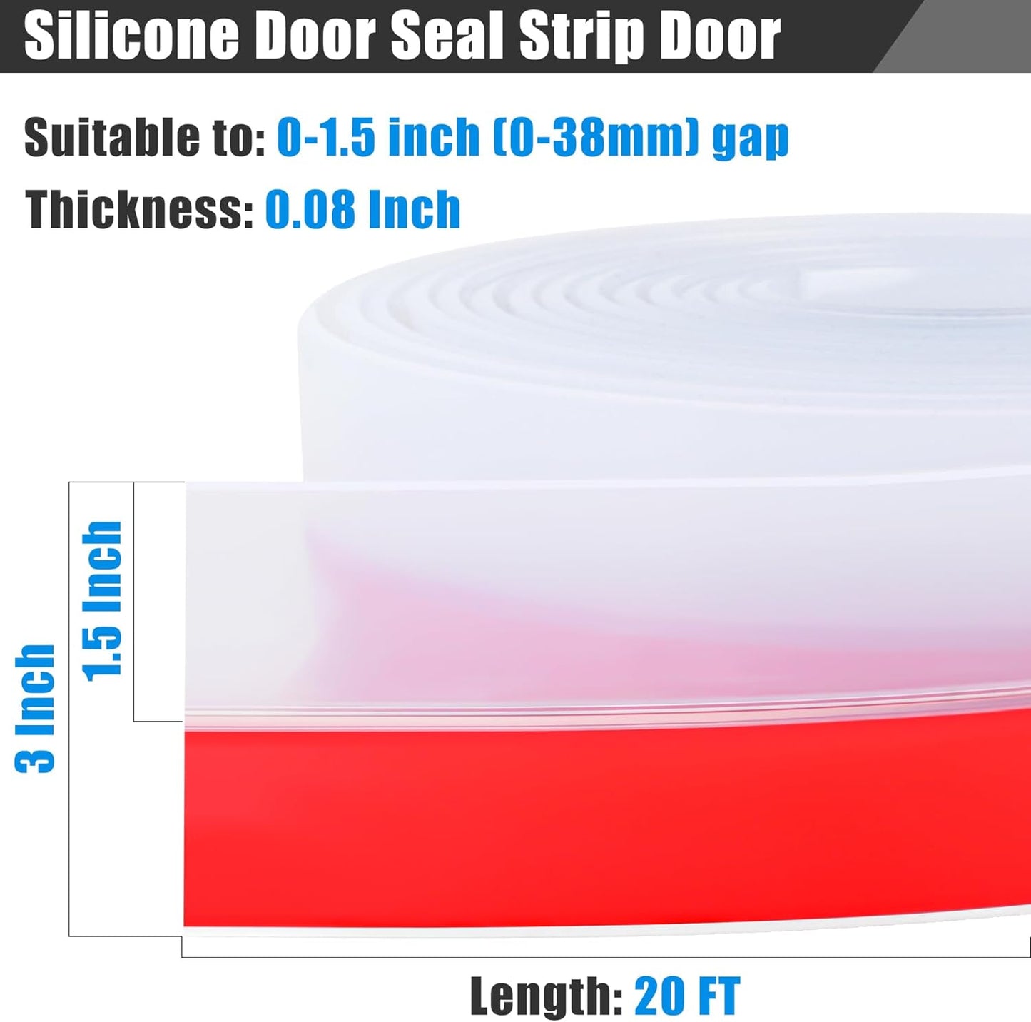 Draft Seal Tape for Doors and Windows 3 in x 20 Ft Silicone Weather Stripping Extra Thick 2mm Door Seal Strip with Strong Adhesive Draft Insulation Stopper Side Seal - Clear