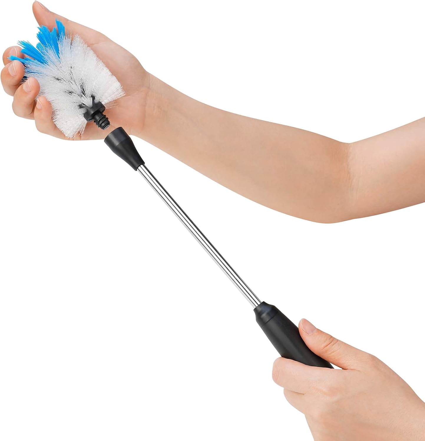 Stainless Steel Bottle Brush with Replaceable Head, 2 Pack Long Handle Scrubbing Brush for Water Bottles, Glasswares, Mugs, Flasks, Tumblers, Vases, and Kitchen Sink, 13 in - 15 in