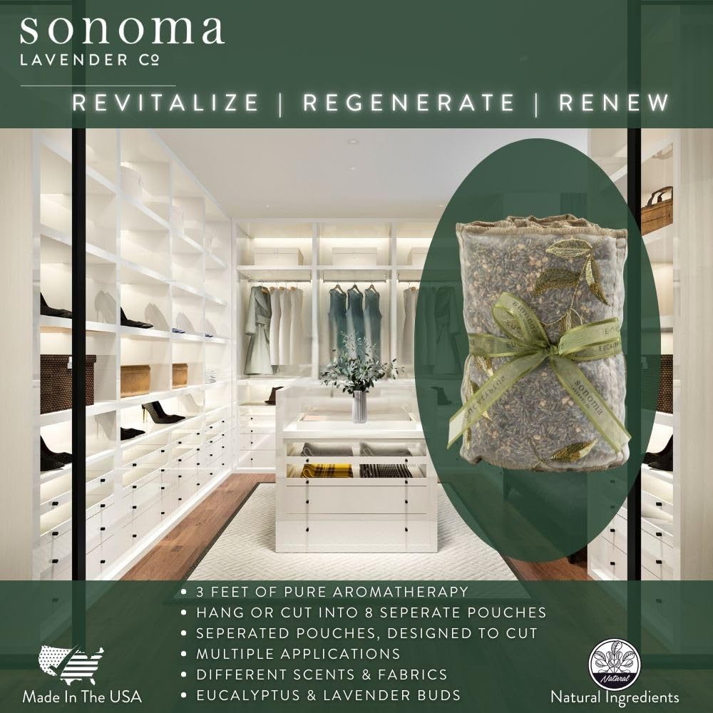 Sonoma Lavender, Dried Eucalyptus and Lavender Sachets by The Yard for Drawers and Closets, Natural Air Freshener for Home, Car, Bag, Room, and Closet