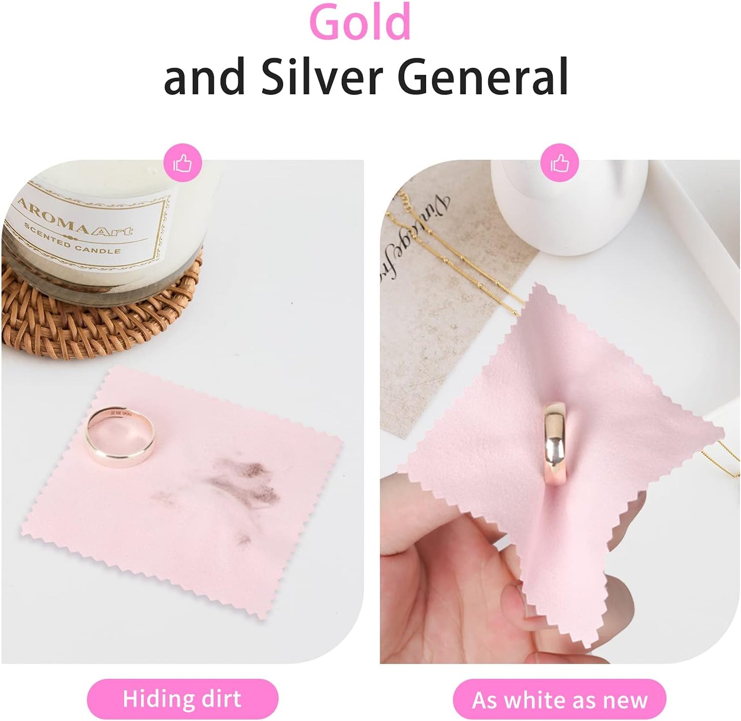 CATIFLIN 100pcs Jewelry Cleaning Cloth, Silver Polishing Cloth Individually Wrapped, Small Jewelry Polishing Cloth for Sterling Silver, Gold, Platinum and More (Pink, 3.15" x 3.15")