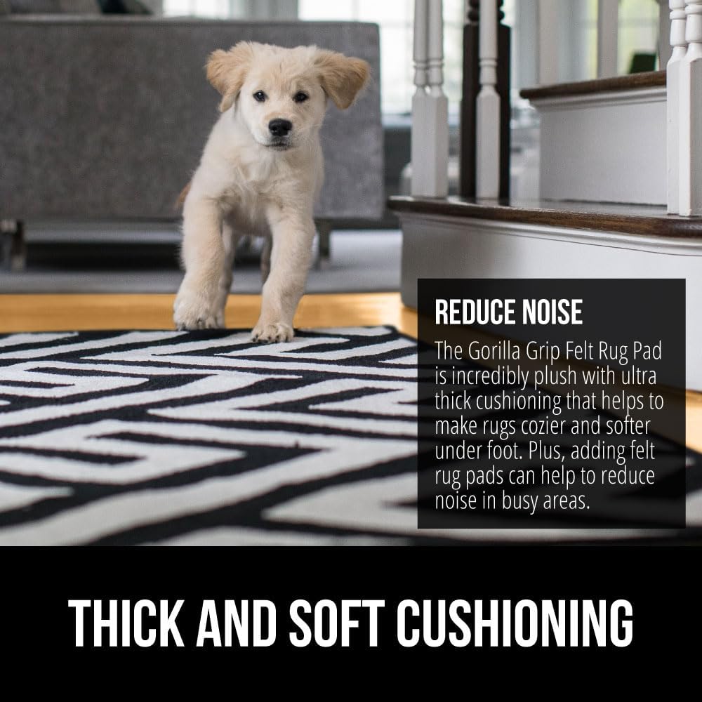 GORILLA GRIP Felt and Natural Rubber Stay in Place Slip Resistant Rug Pad, 1/8in Thick 2x10 FT Protective Padding for Under Area Rugs, Cushioned Gripper Pads, Carpet Runners Hardwood Floors Protection