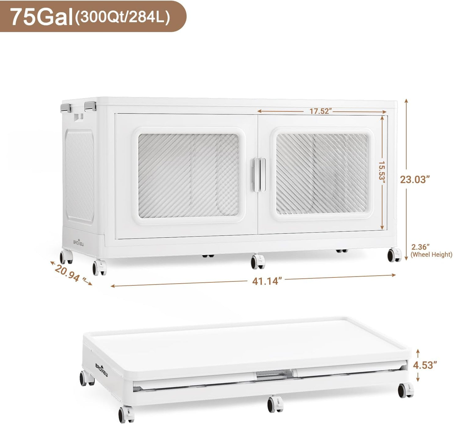 BROVIEW 300 Qt Stackable Storage Bin with Lid, 75Gal Extra Large Collapsible Storage Boxes, Folding Plastic Drawer, Heavy-Duty Store Cabinet, Closet Organizer for Home Kitchen, 1 Pack White