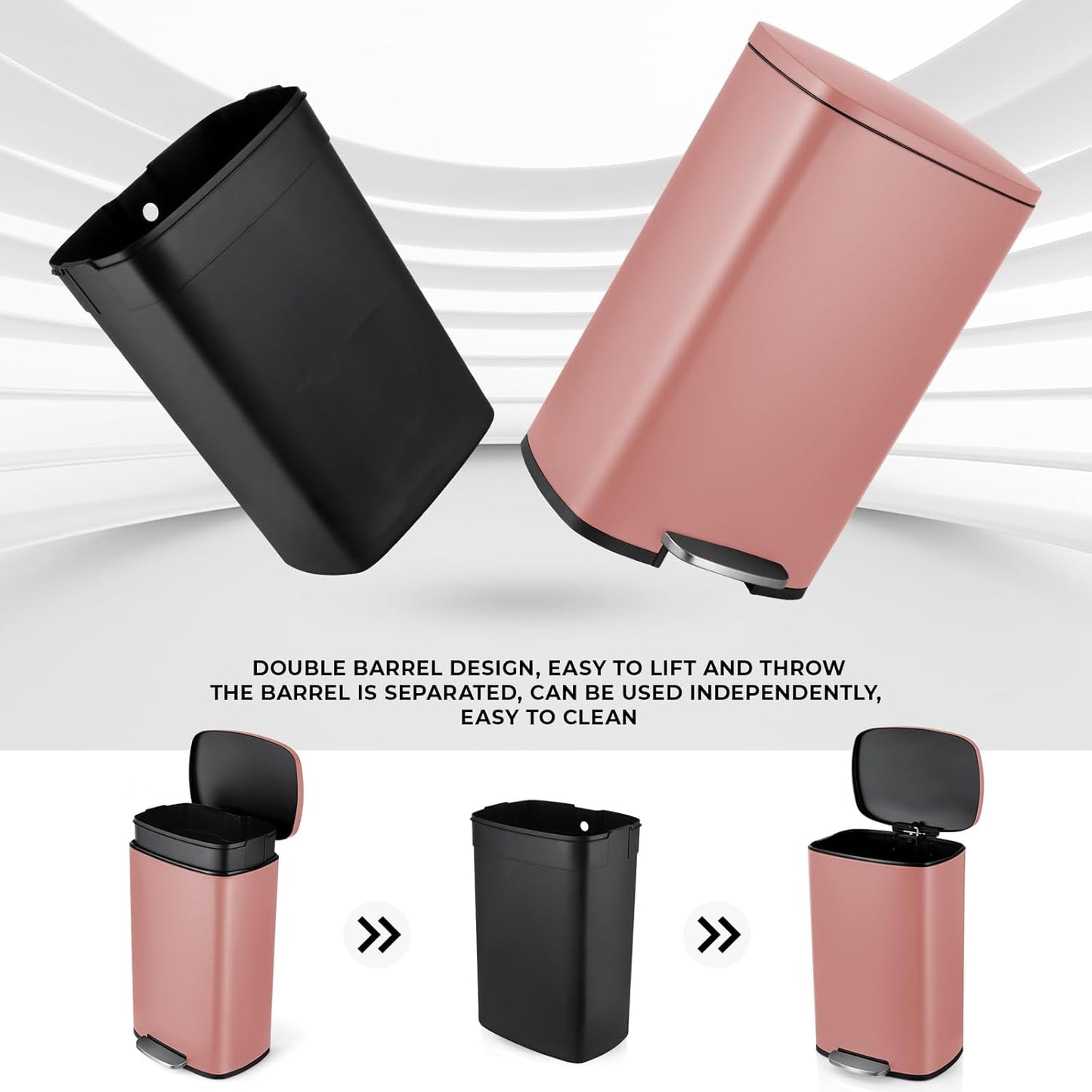 8 Gal Kitchen Trash Can, 30L Recycling or Garbage Bin, Brushed Stainless Steel Waste Basket, Soft&Quiet Close Dustbin, with Step-On Pedal, Removable Inner Bucket, for Home, Office, Living Room